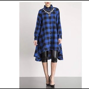 Blue Plaid High Low Shirt Dress 2X Olrain